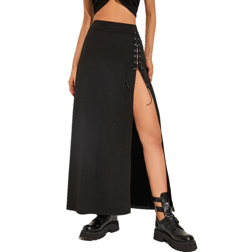 Zwarte sexy split, eenvoudige casual all-match coole volwassen vitaliteitsrok - BLACK / S
