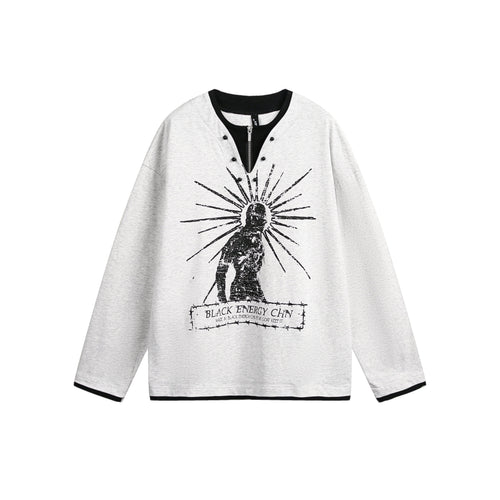 Camiseta de Manga Longa com Estampa Vintage Madxmarx Black Energy - S / Cinza