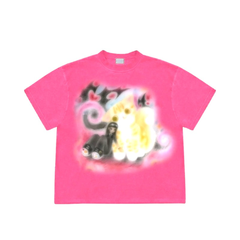 Kitten Illustration Short Sleeves T-shirt