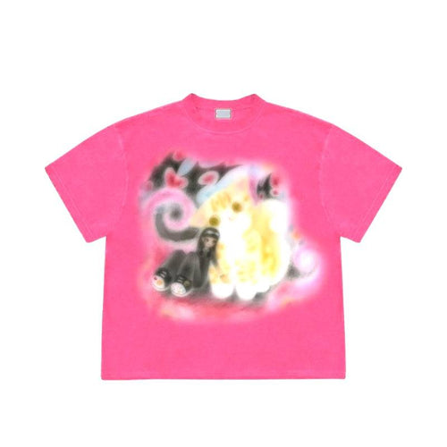 Kätzchen Illustration Kurzarm T-Shirt - Raucherblau M