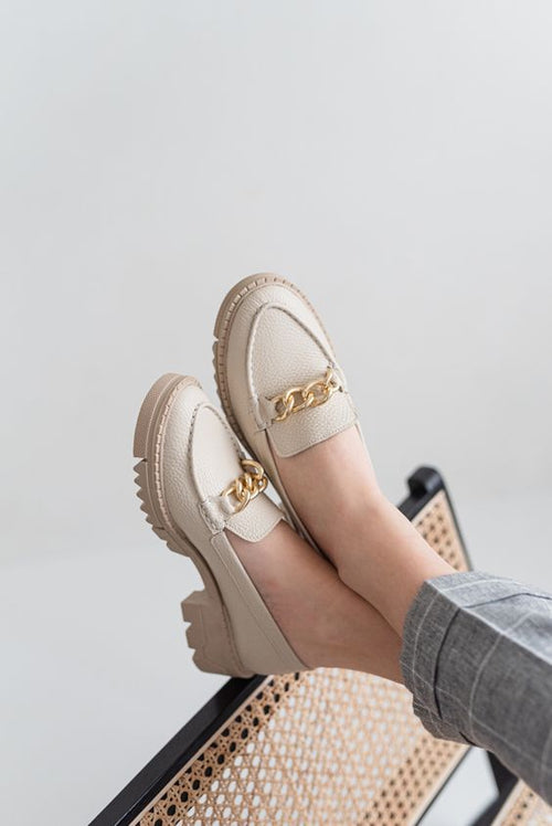 Mocassins crème à maillons épais - 35 / Abricot