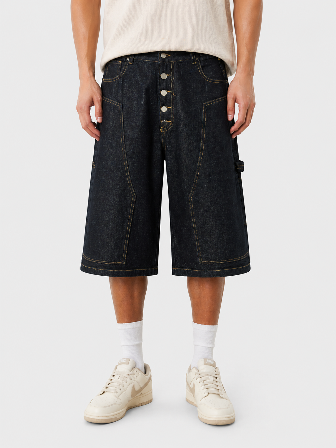Cinch Back Buttons Up Cargo Jorts