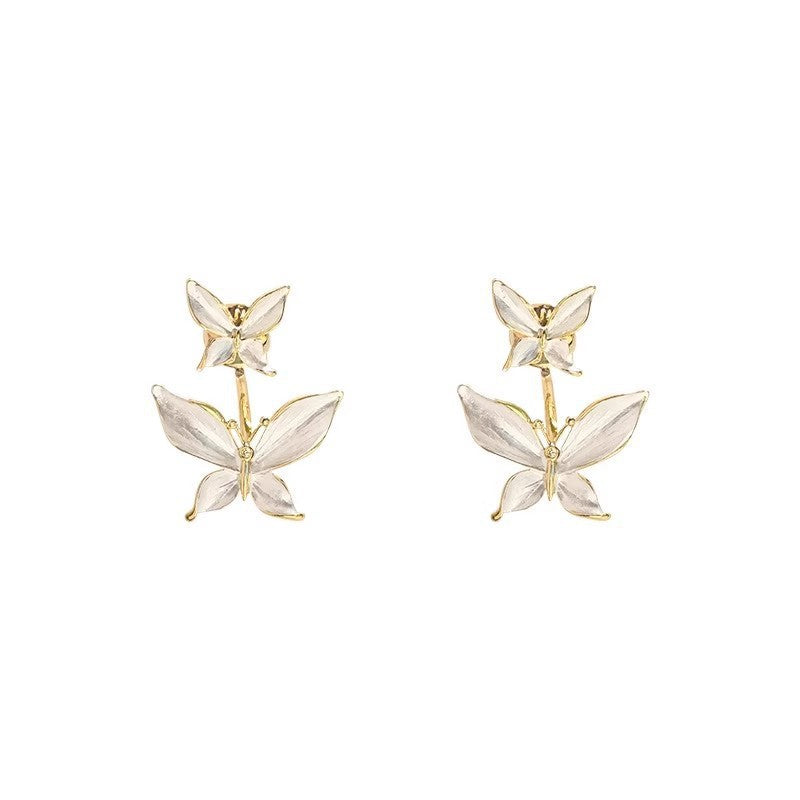 French high-end drop glaze butterfly stud earrings for women, a two-wear 2025 new forest gentle temperament ear jewelry