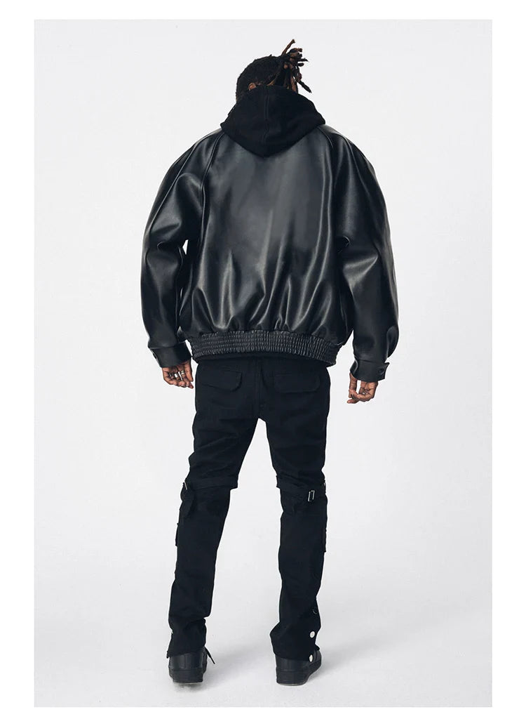 Streetwear Oversized Black Pu Leather Jacket