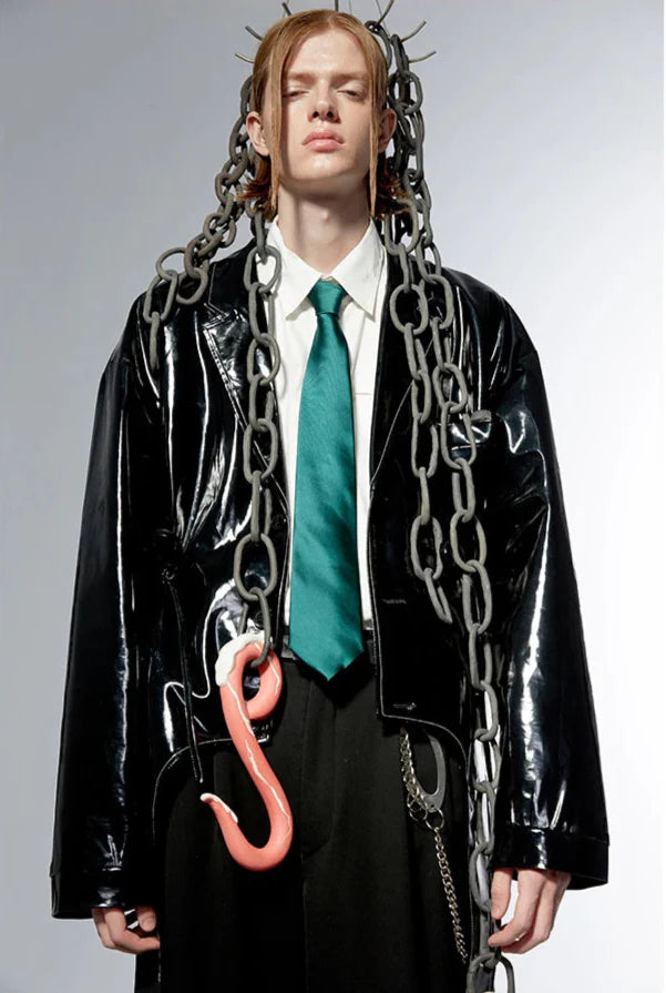 Retro Black Stylish Patent Leather Jacket