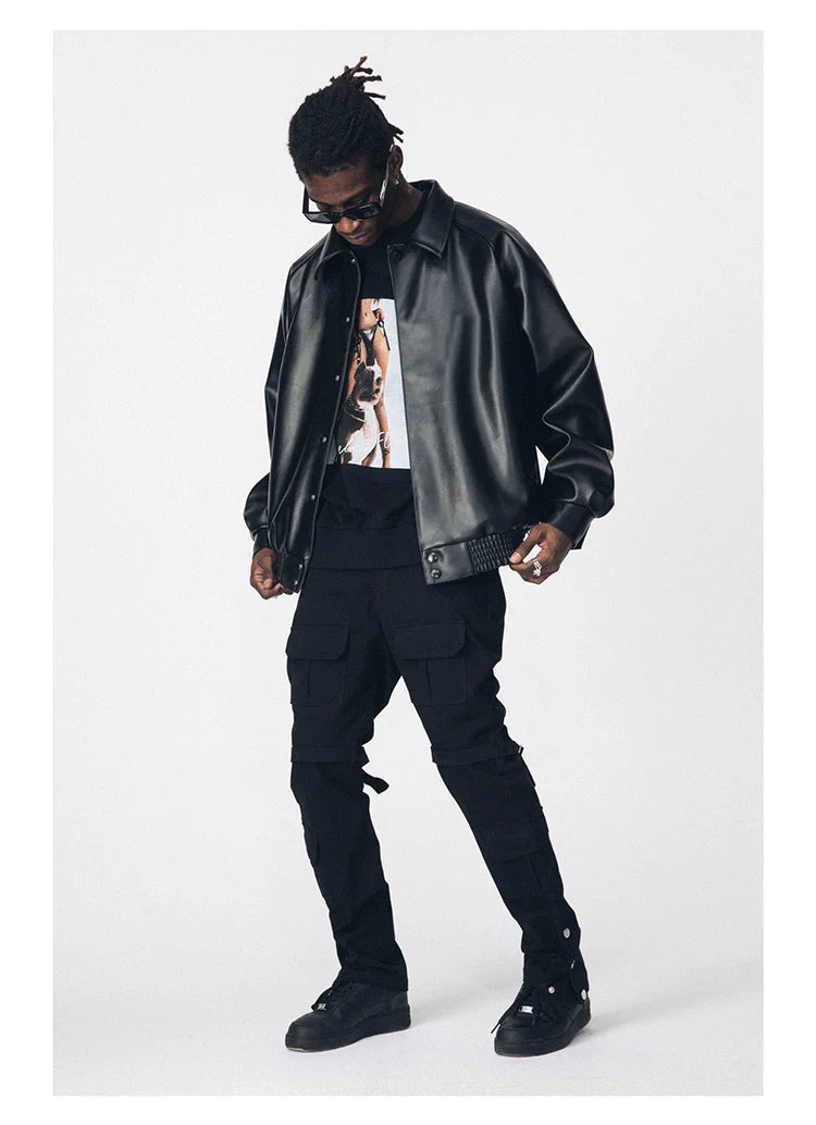 Streetwear Oversized Black Pu Leather Jacket