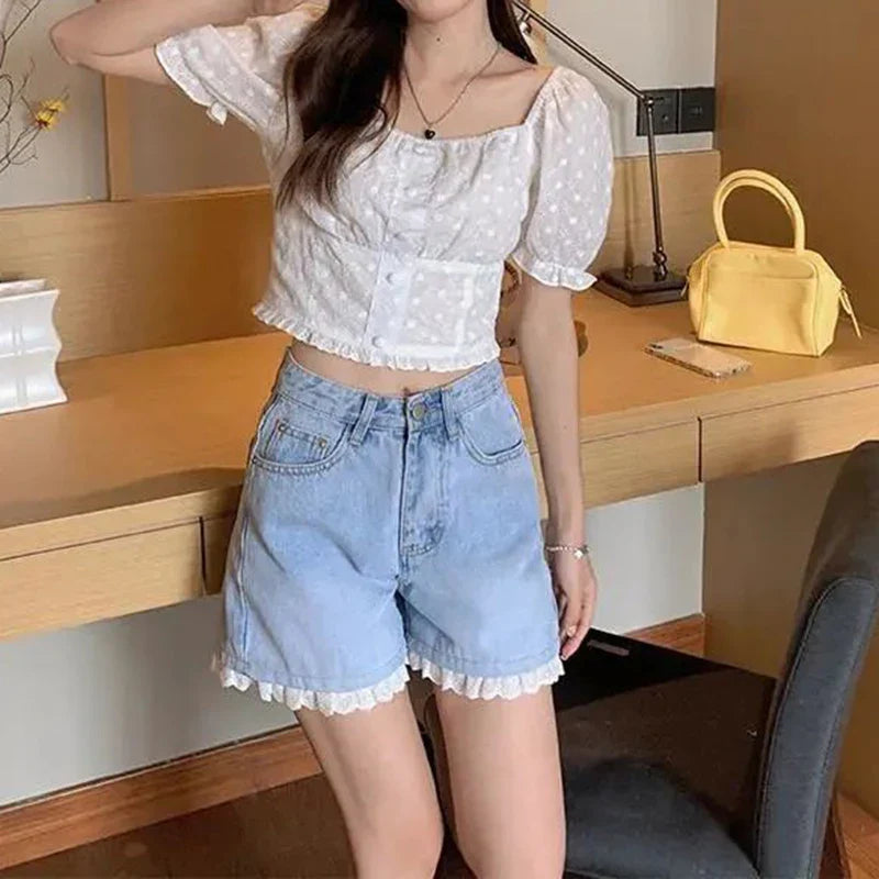 하이라이즈 데님 반바지