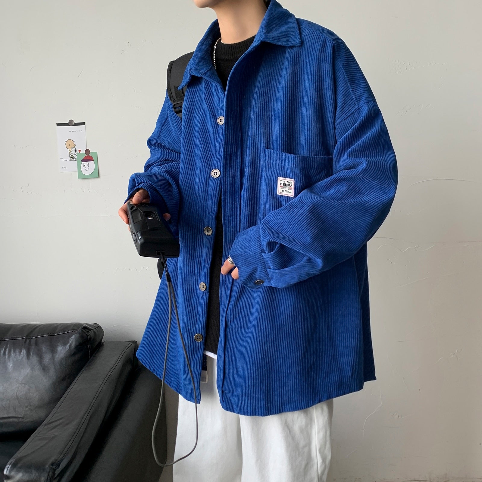 Camisa vintage de manga larga de pana lisa