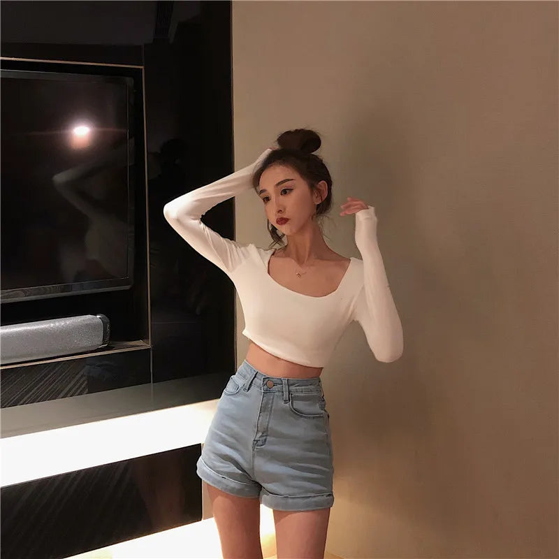 Shorts in denim a vita alta in stile retrò chic