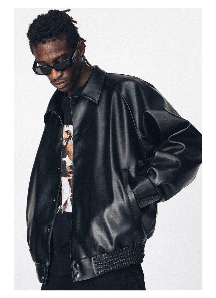 Streetwear Oversized Black Pu Leather Jacket