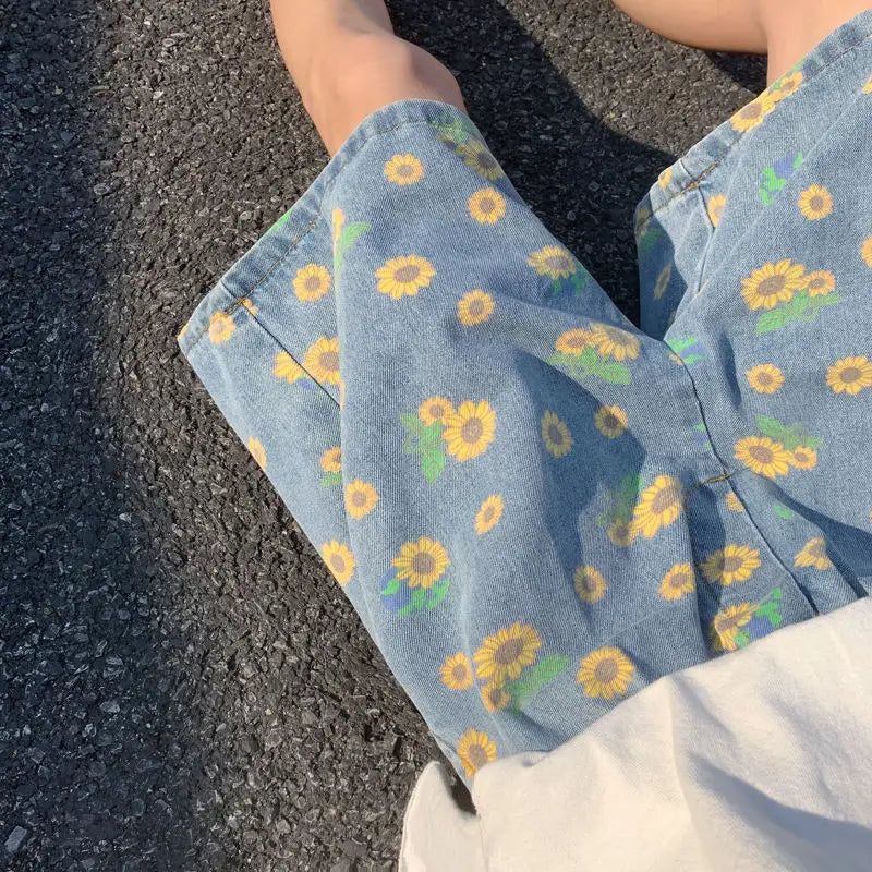 Short en jean à fleurs en coton pour homme