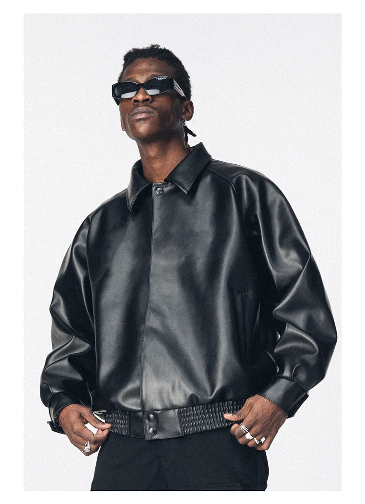 Streetwear Oversized Black Pu Leather Jacket