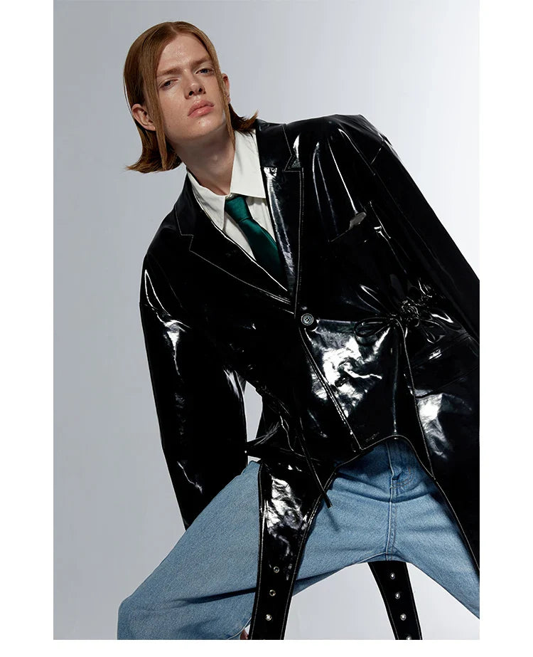Retro Black Stylish Patent Leather Jacket