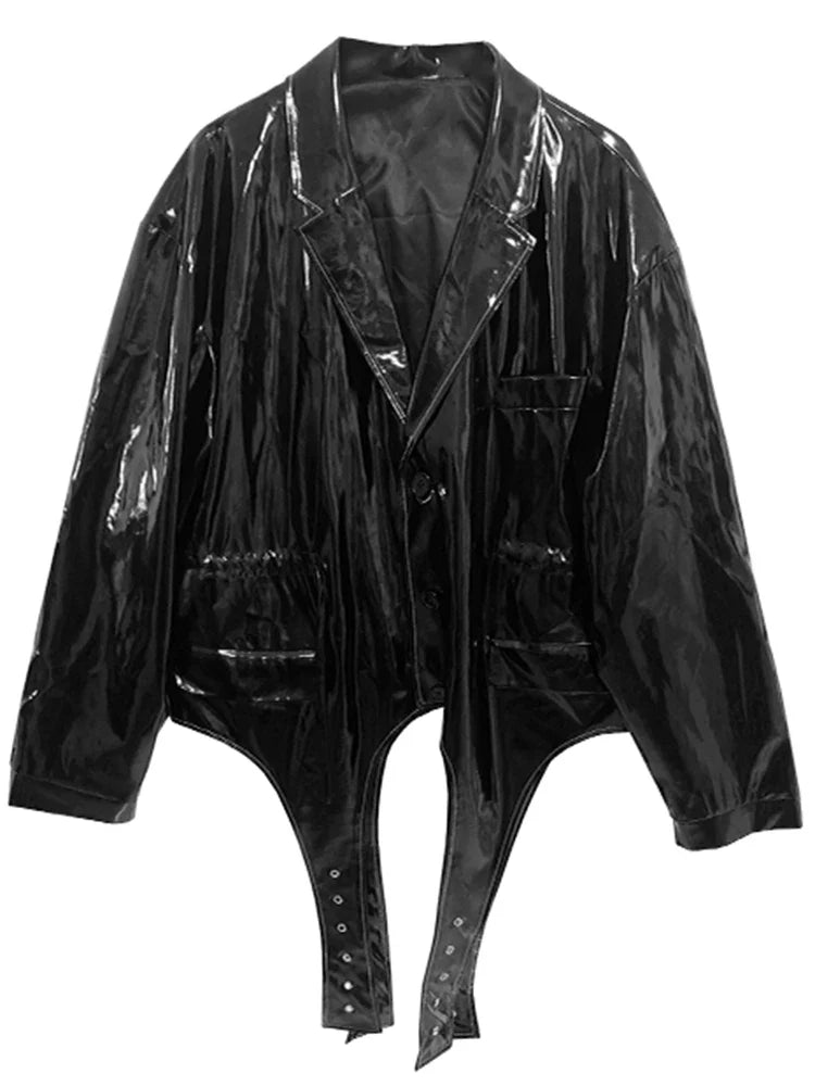 Retro Black Stylish Patent Leather Jacket