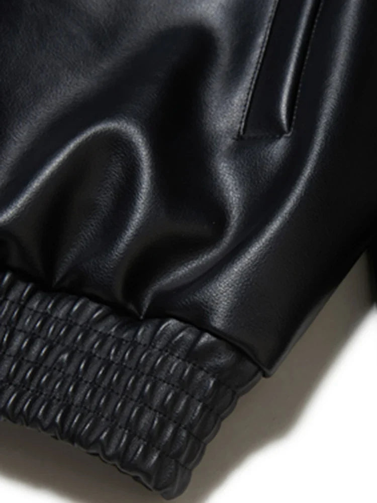 Streetwear Oversized Black Pu Leather Jacket