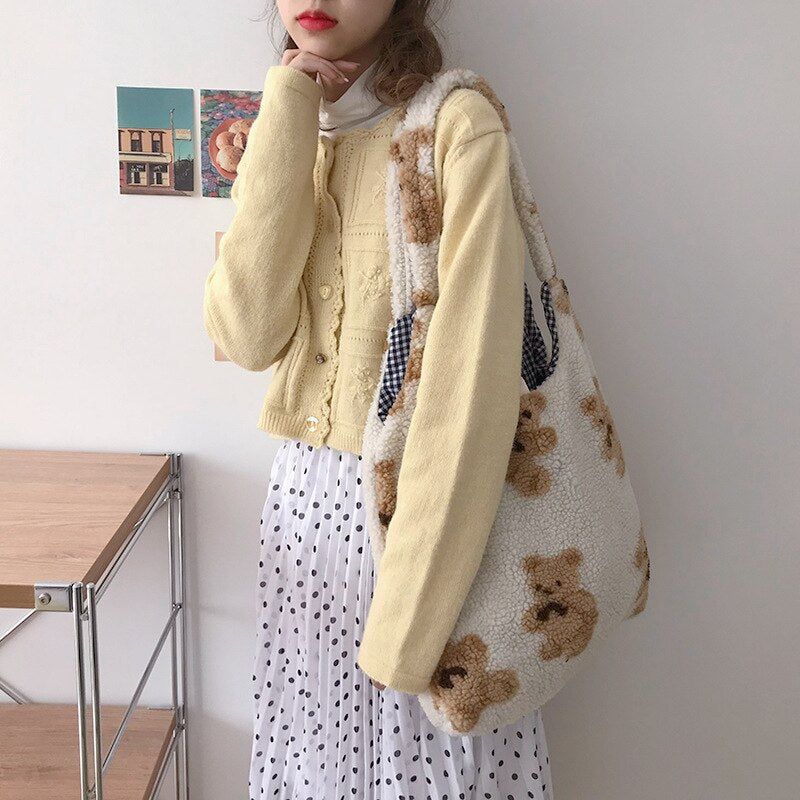 Plush Teddy Bear Tote Bag