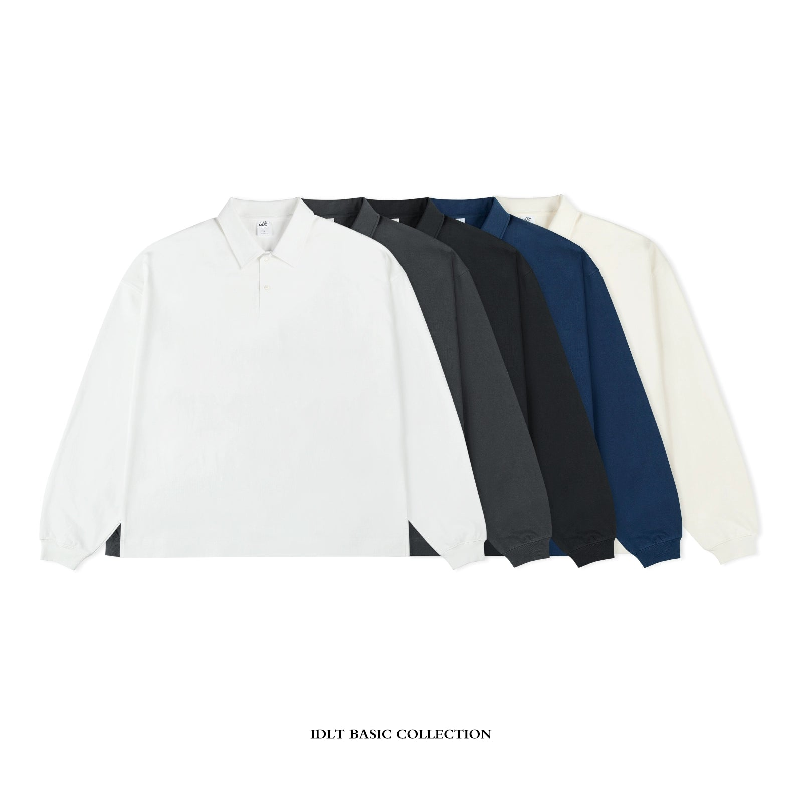 Heavy Weight Drop Shoulder Loose Long Sleeve Polo Shirt