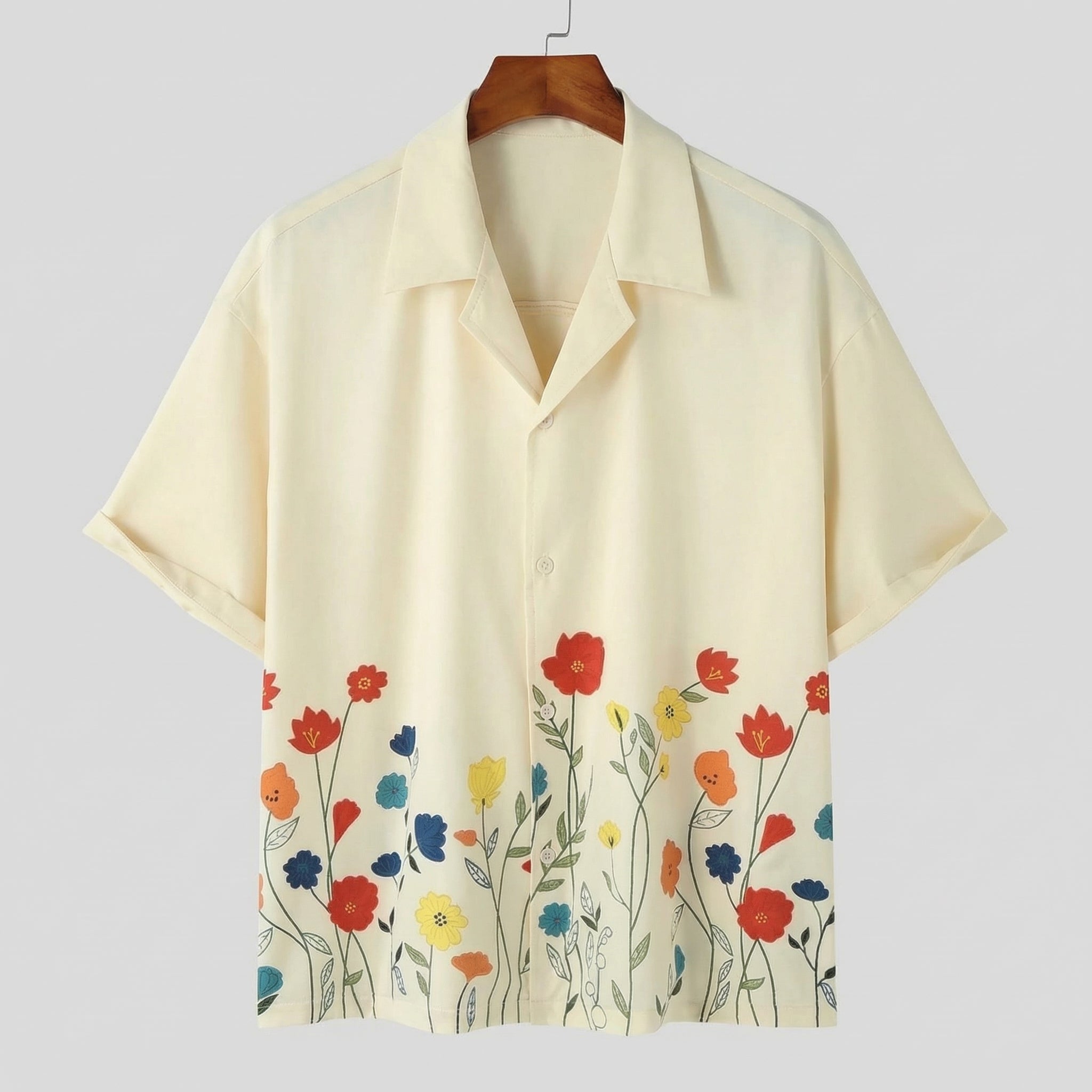 Camisa holgada con solapa y estampado floral transpirable