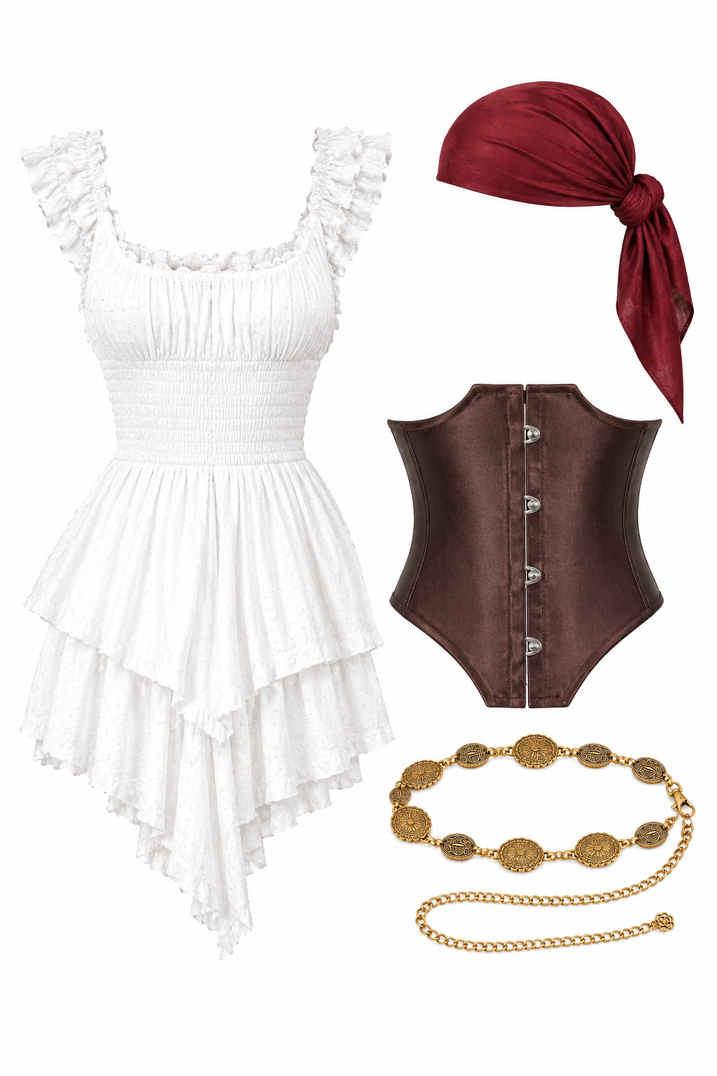 Wine Red Scarf + Golden Waist Chain