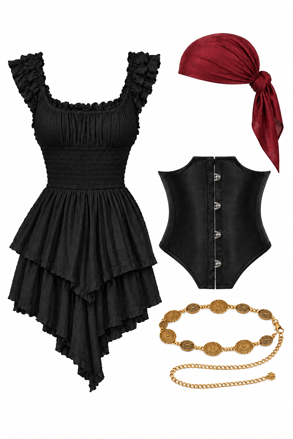 Halloween Ruffle Dress Pirate Costume Bundle
