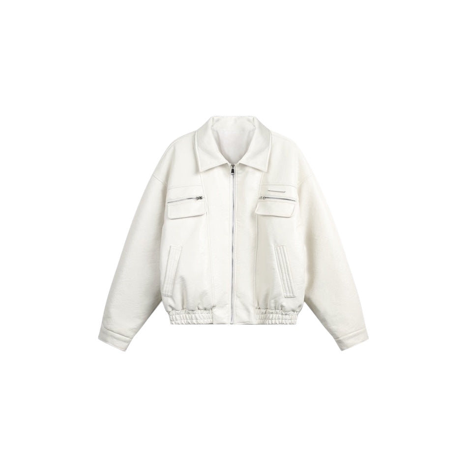 Retro White PU Leather Jacket