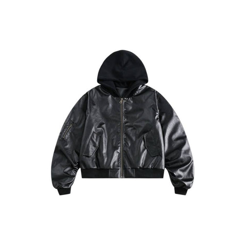 Veste de baseball à capuche en cuir PU - noir / M