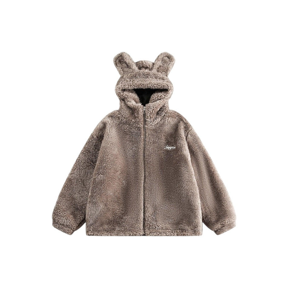 Veste en fourrure à capuche avec oreilles de lapin