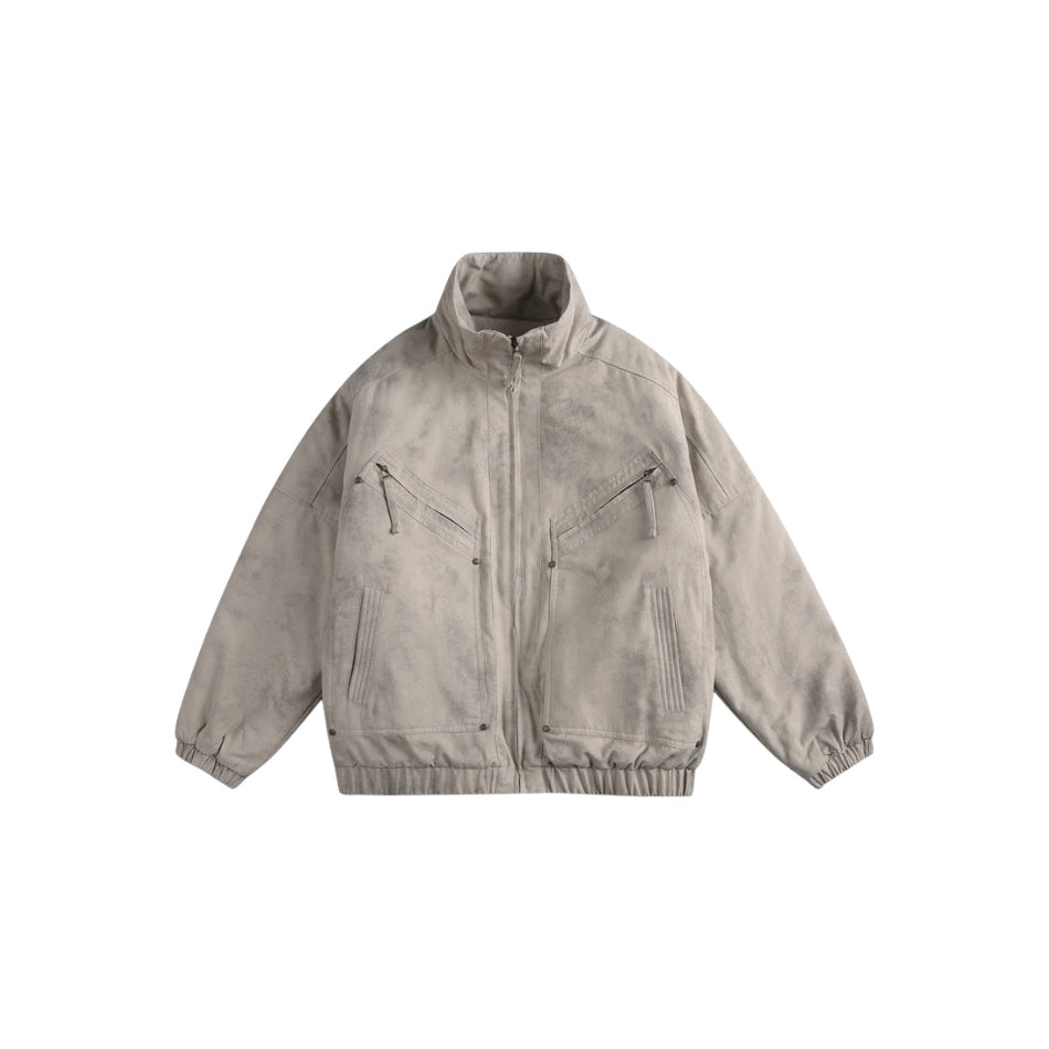 Distressed Stand Collar Jacket