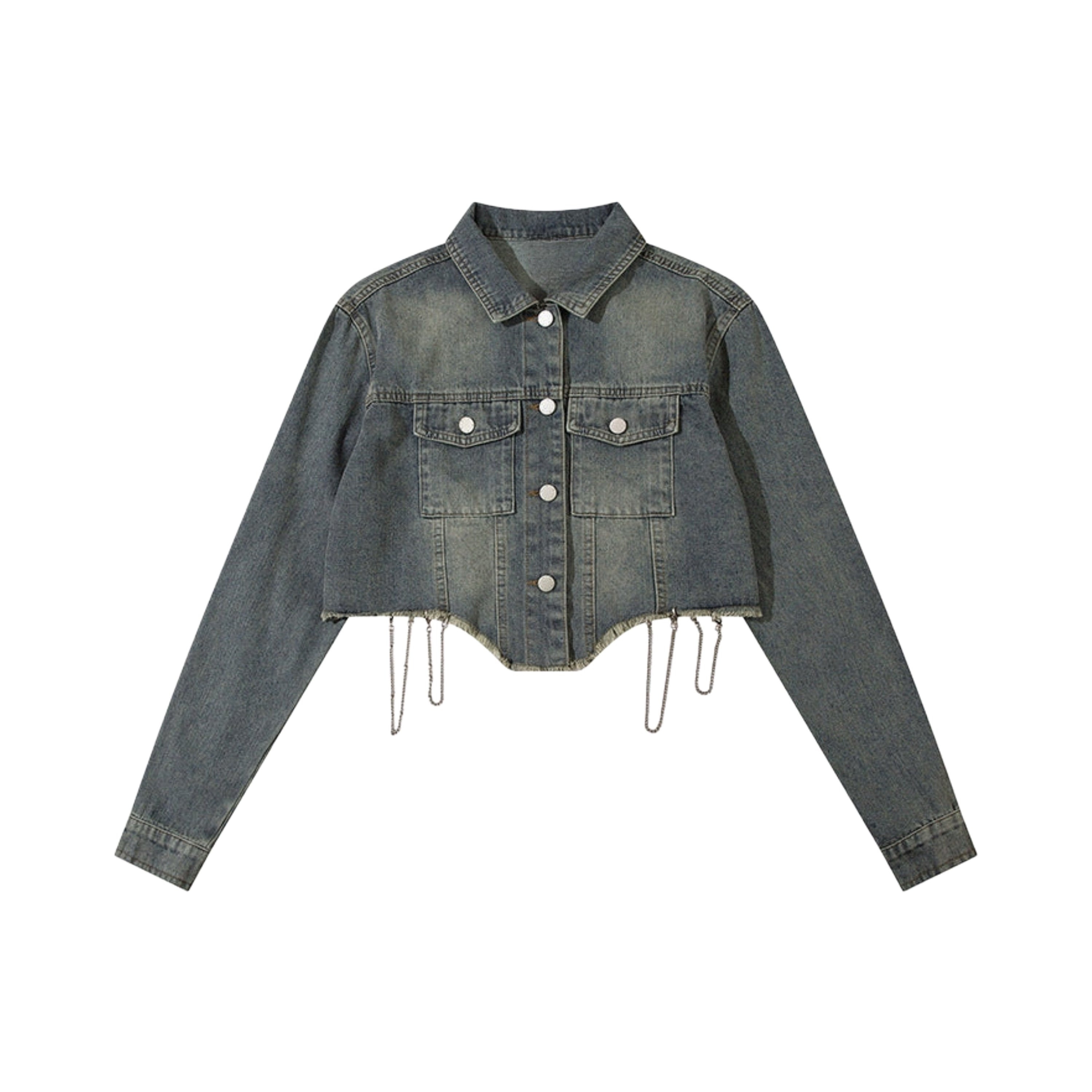 Chained Cropped Denim Jacket