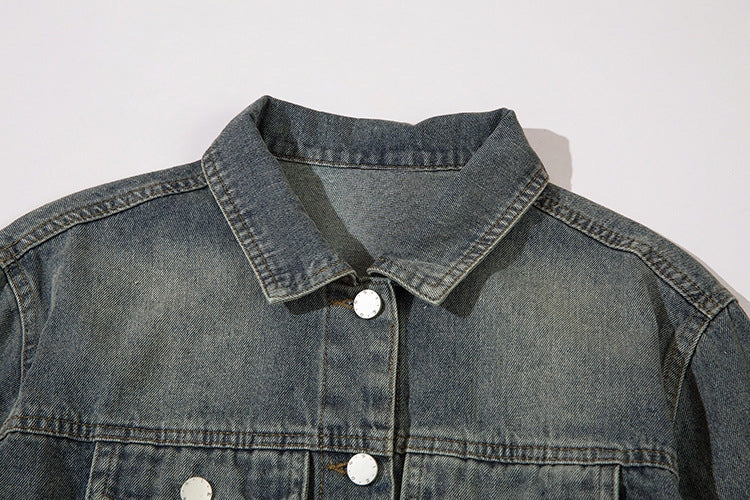 Veste courte en jean à chaîne