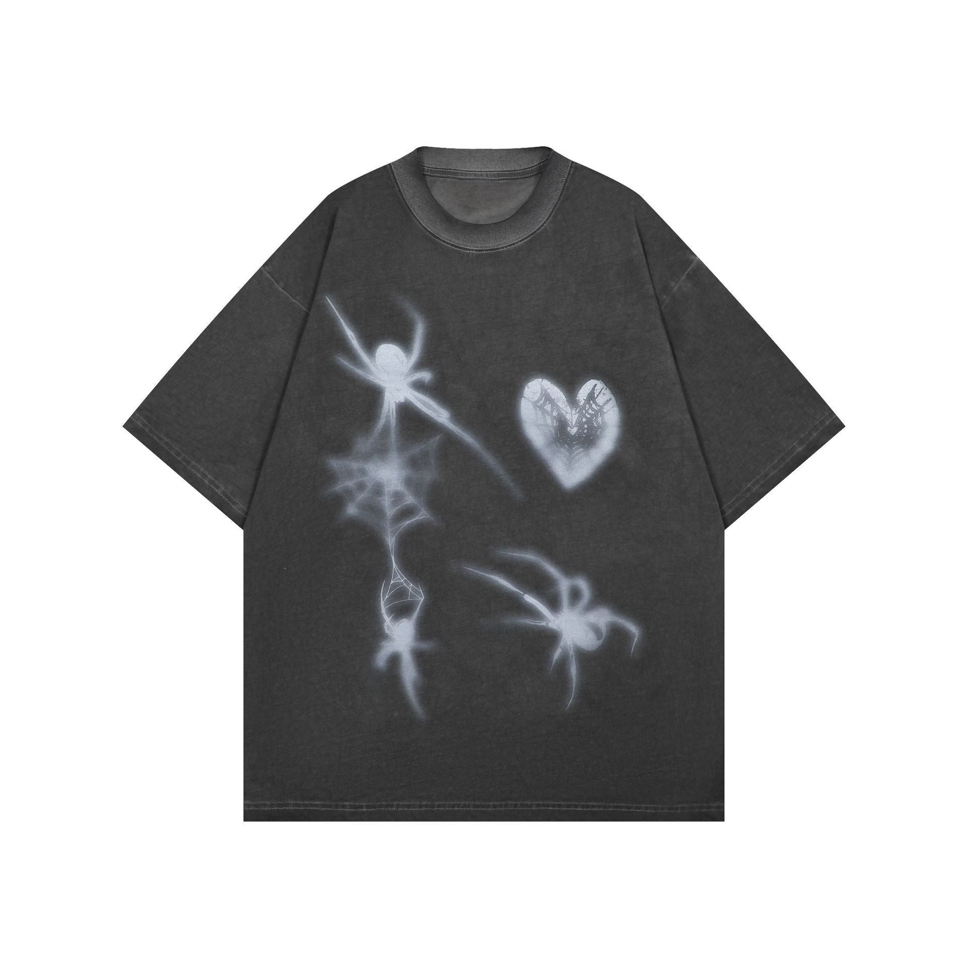 Spider Heart Print Washed T-shirt