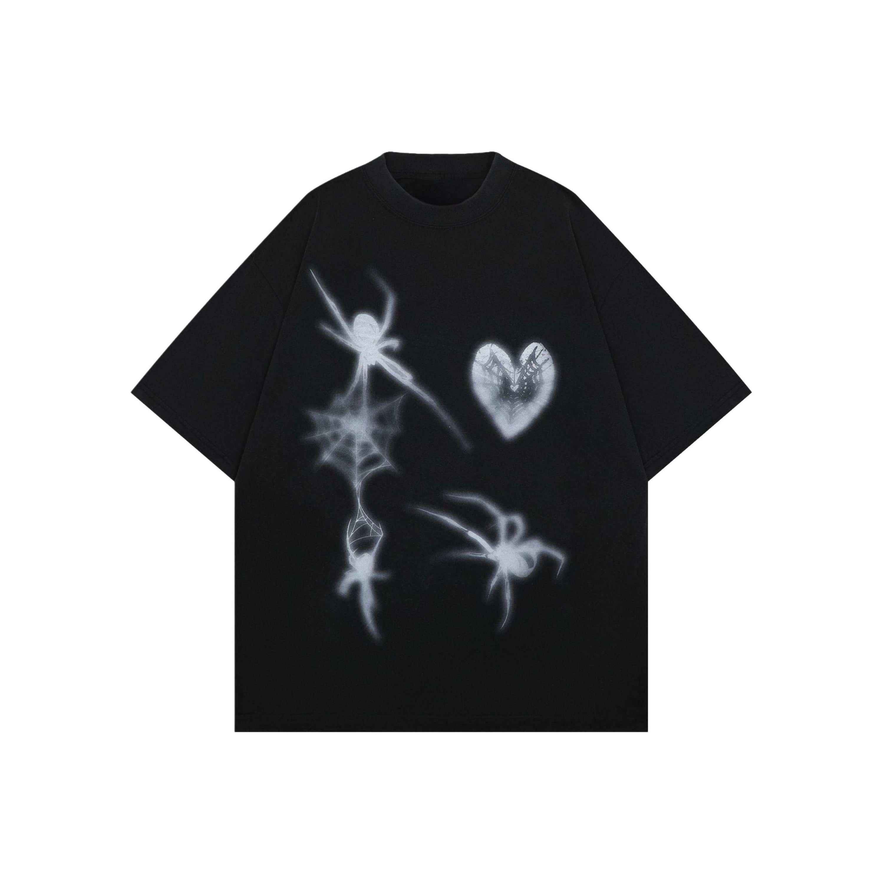 Spider Heart Print Washed T-shirt