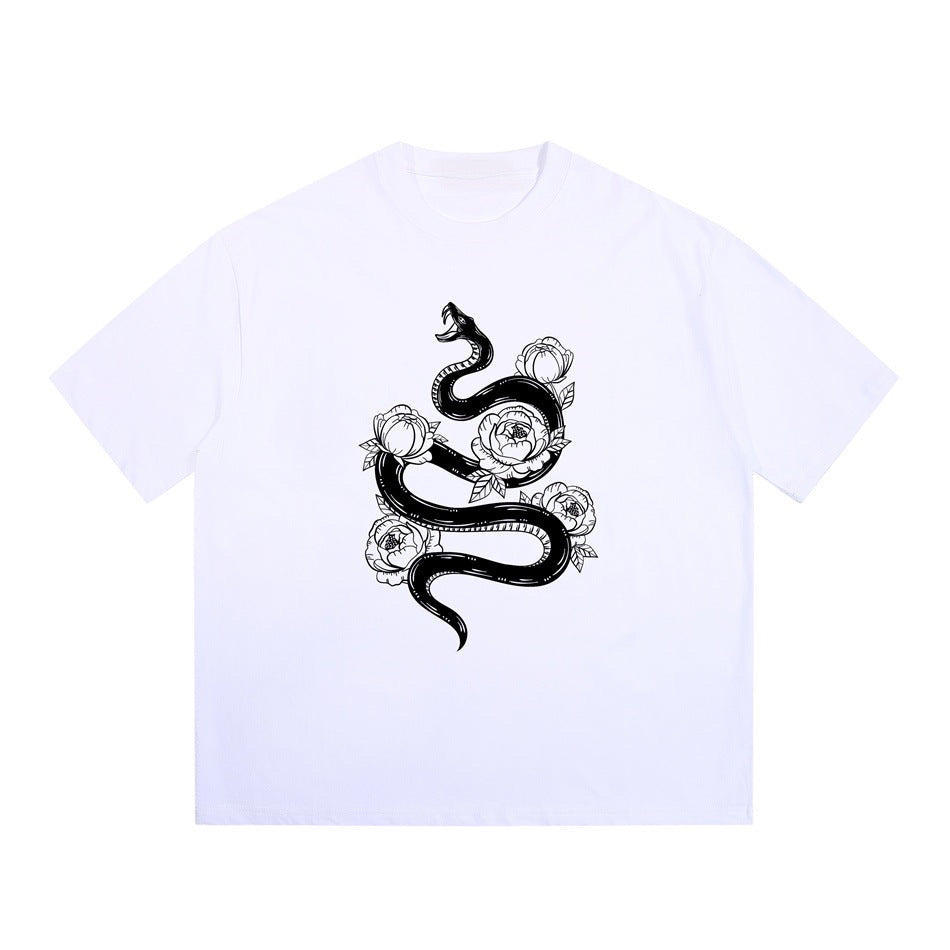Camiseta holgada con estampado de serpiente y flores de MADXMARX