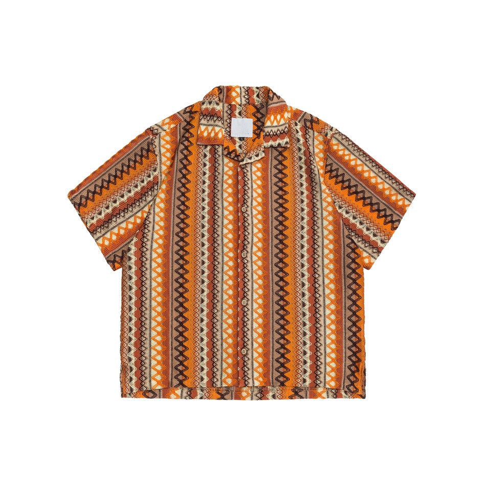 Camicia Vintage in Stile Etnico con Colletto Cubano