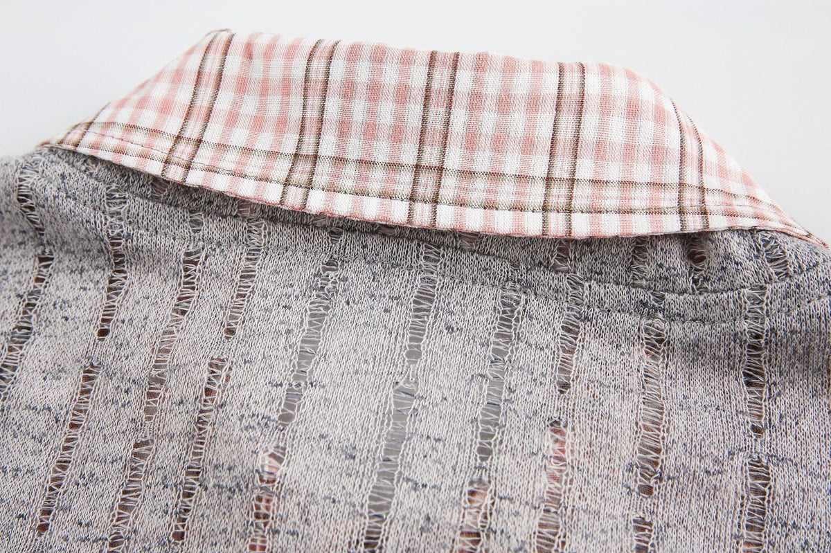 Madxmarx Plaid Collar Mesh Tee