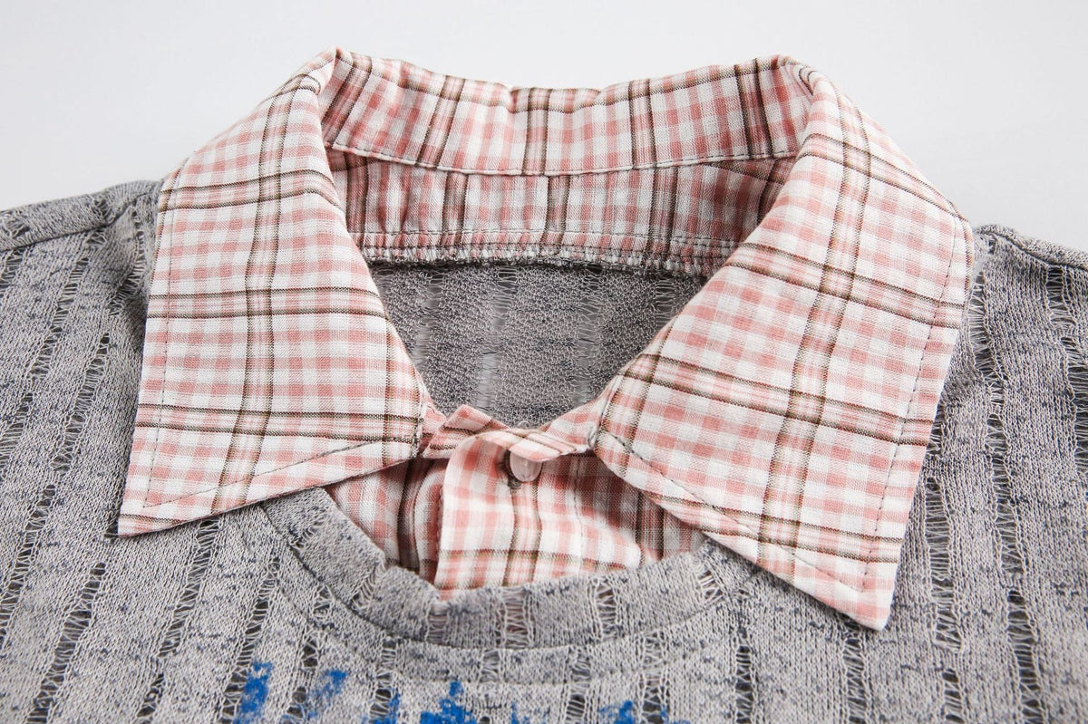 Madxmarx Plaid Collar Mesh Tee