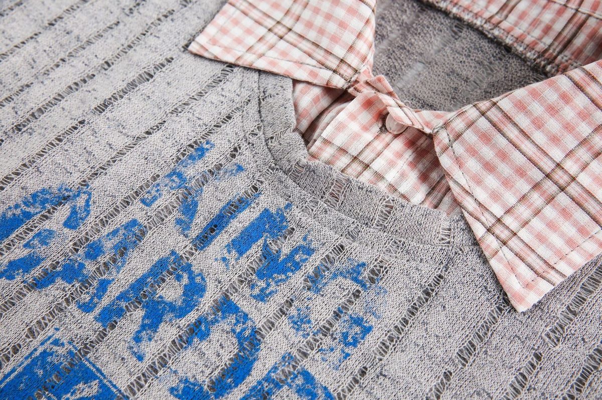 Madxmarx Plaid Collar Mesh Tee