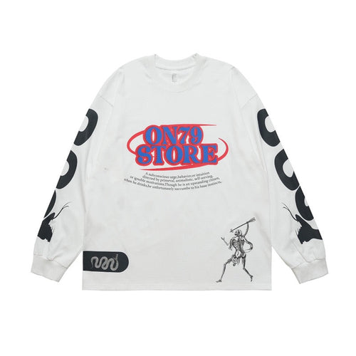 Camiseta de Manga Longa de Algodão com Estampa Madxmarx ON78 - S / Branco