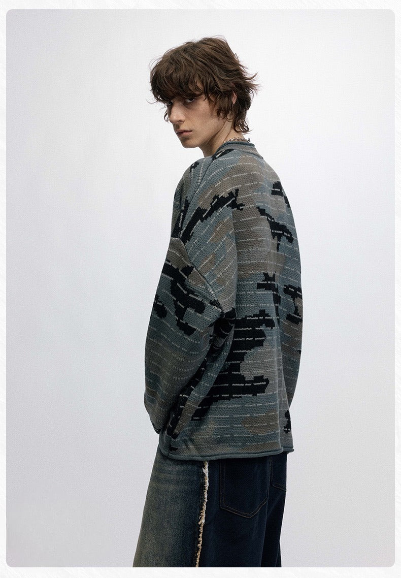 Madxmarx Tactical Camo V-Neck Knit Pullover