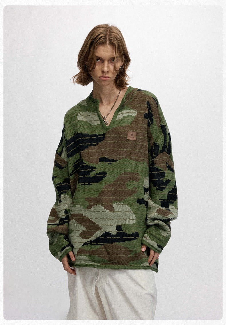 Madxmarx Tactical Camo V-Neck Knit Pullover