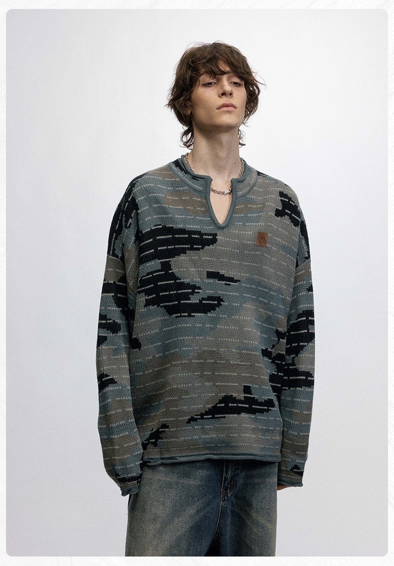 Madxmarx Tactical Camo V-Neck Knit Pullover
