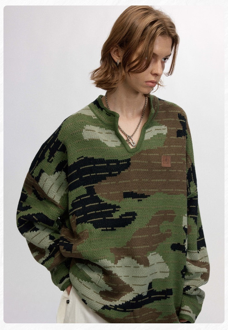 Madxmarx Tactical Camo V-Neck Knit Pullover