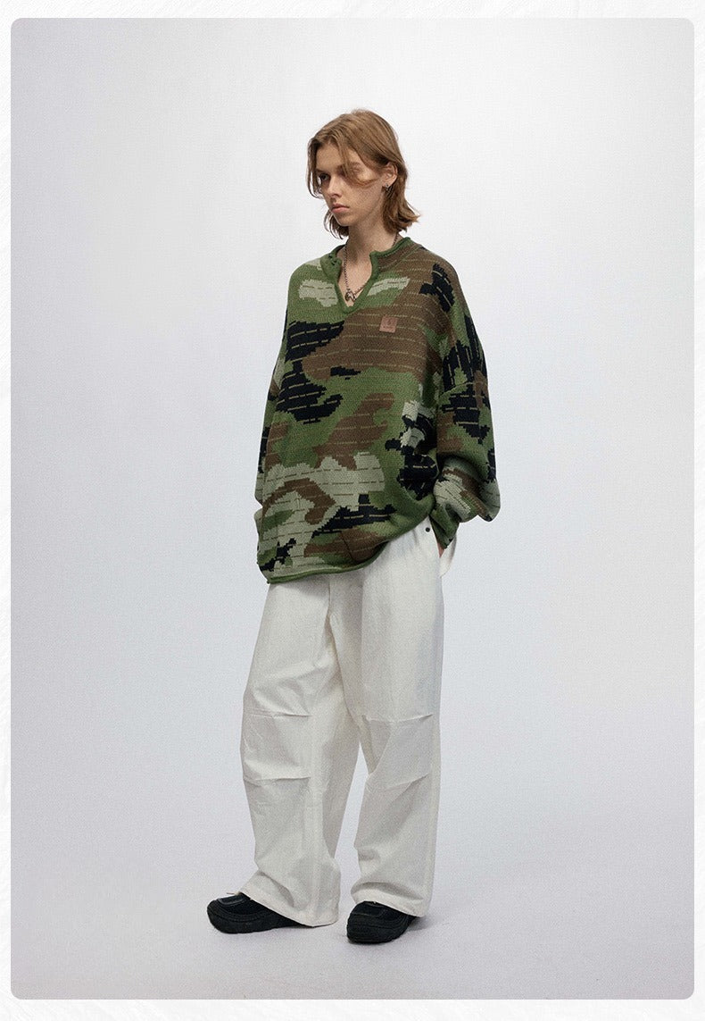 Madxmarx Tactical Camo V-Neck Knit Pullover
