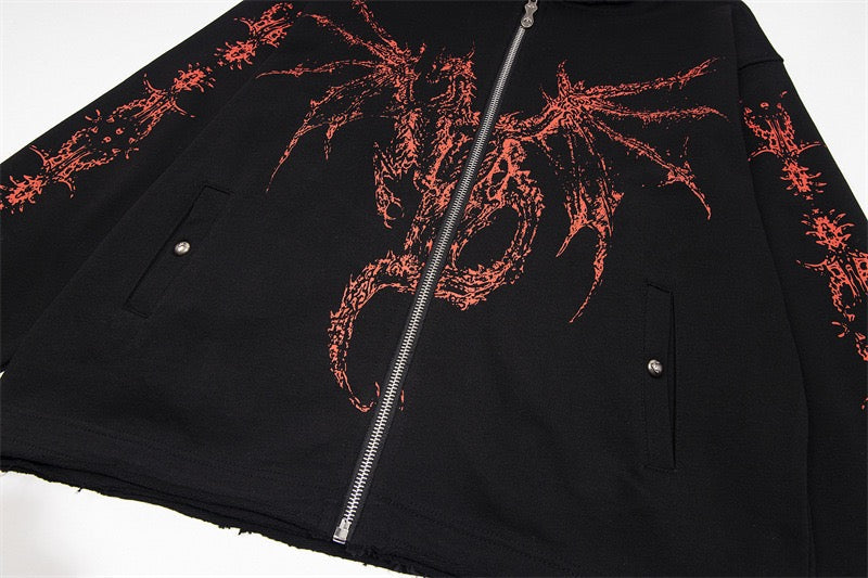 Madxmarx Gothic Dragon Graphic Zip-Up Hoodie