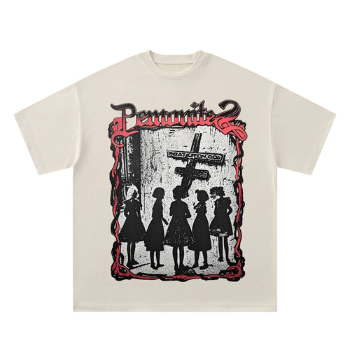 Madxmarx Gothic Cross Grafik-T-Shirt aus Baumwolle - S / Aprikose
