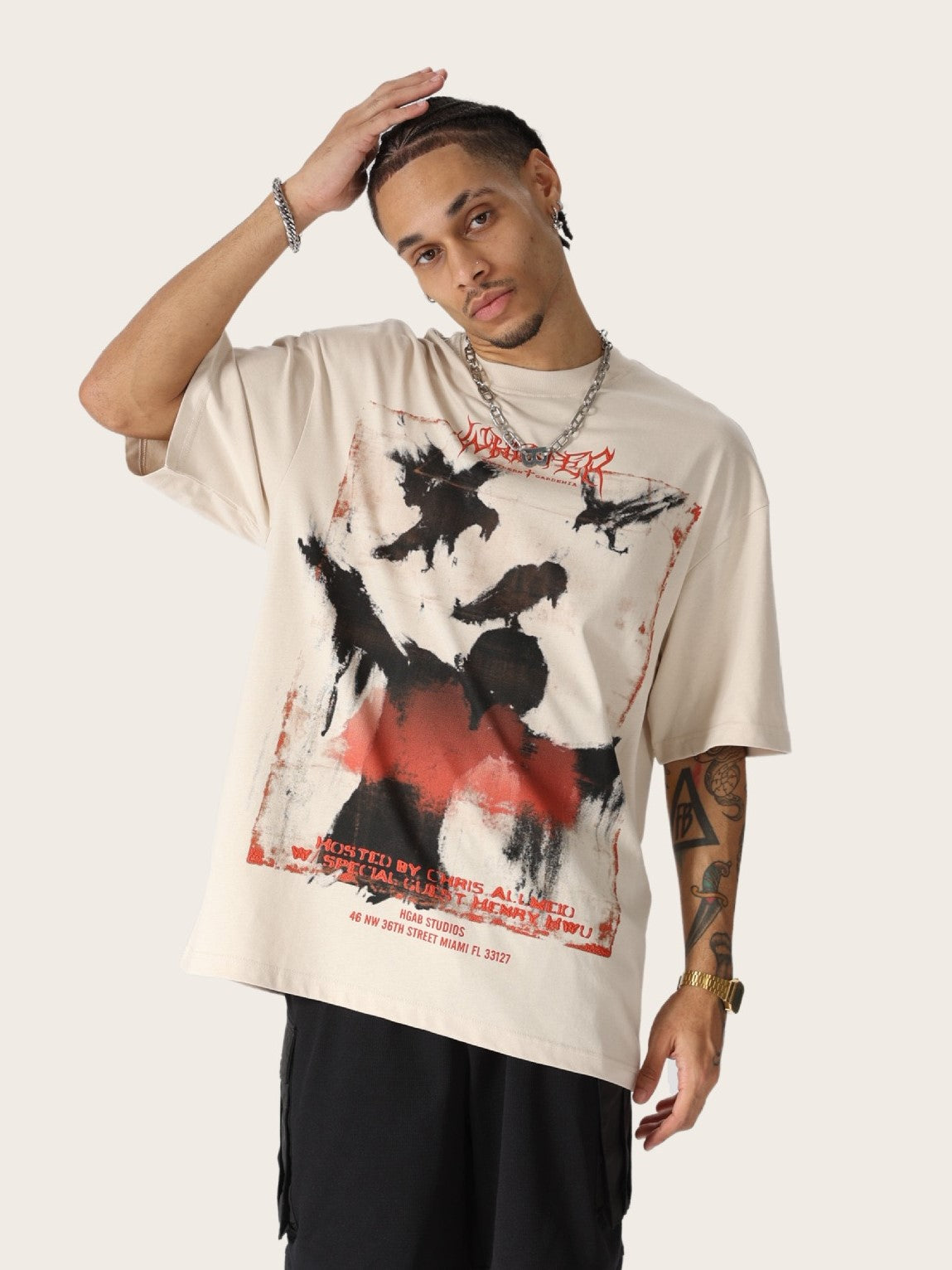 T-shirt graphique Madxmarx à motif corbeau effet vieilli