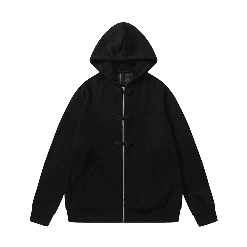 Sweat à capuche tricoté avec fermeture éclair et boutons