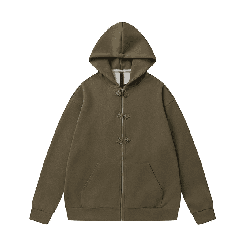 Sweat à capuche tricoté avec fermeture éclair et boutons