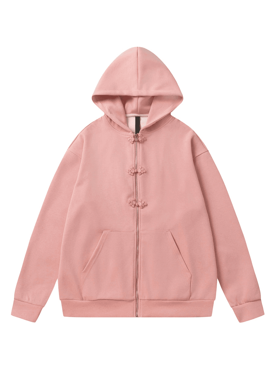 Sweat à capuche tricoté avec fermeture éclair et boutons