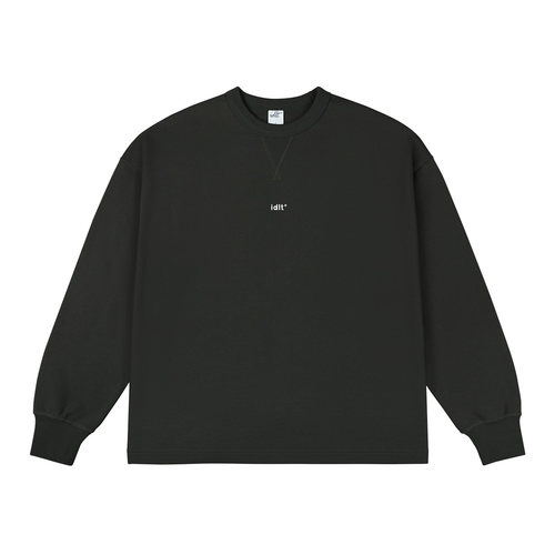 Logo Print Drop Shoulder Round Neck Sweatshirt - Black / S